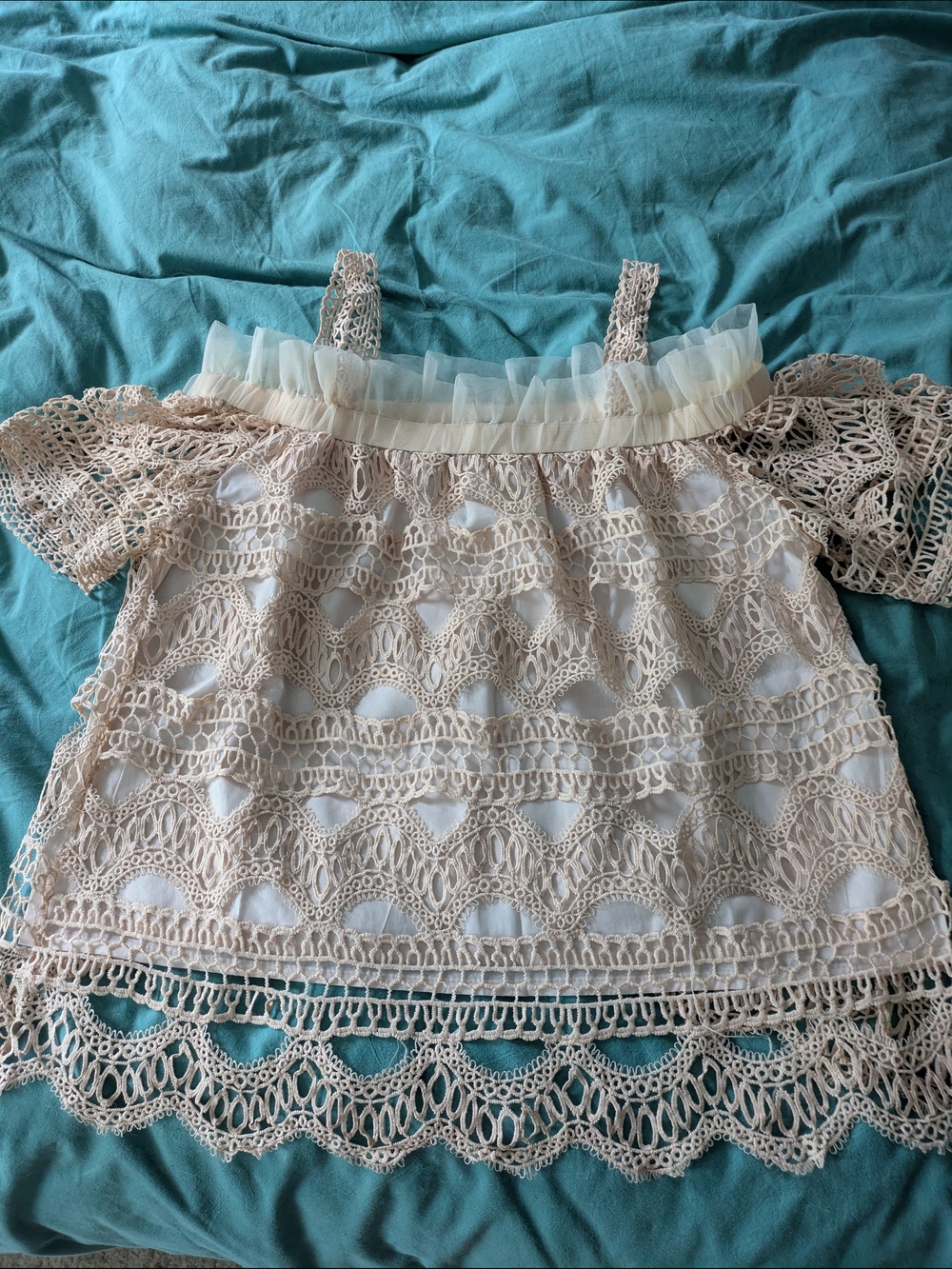 NWT Ina Cream Crochet Off-Shoulder Lace Top Size M Boho Cottagecore Coastal